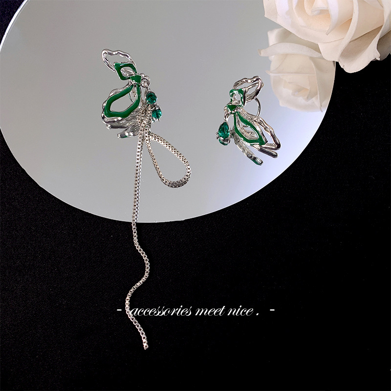 Mori Style Fresh Butterfly Earrings Long Tassel Temperament Ear Studs New High-Grade Non-Pierced Ear Bone Clip Earrings