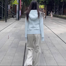 定制2025款新开衫蓝色修身连帽即墨卫衣外套女春秋款正肩紧身韩系