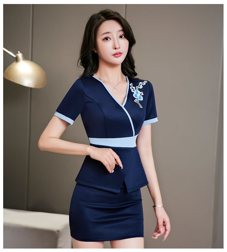 春季新款足浴店工作服女技师按摩美容推拿套装夜场衣服短袖裙子