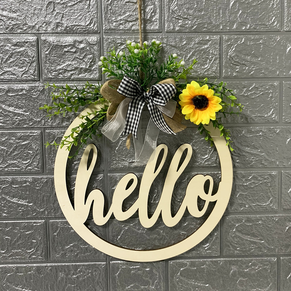 Amazon Wooden Garland Welcome Door Plate Door Hanging Wreath Home Decoration Pendant LED Light Hollow out Wooden Board