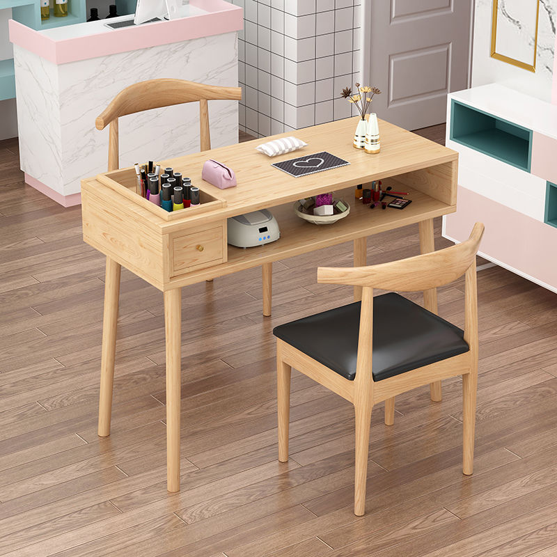 Solid Wood Nail Table Single Net Red Sun Nail Table with Embedded Vacuum Cleaner Mute Nordic Nail Table and Chair Set