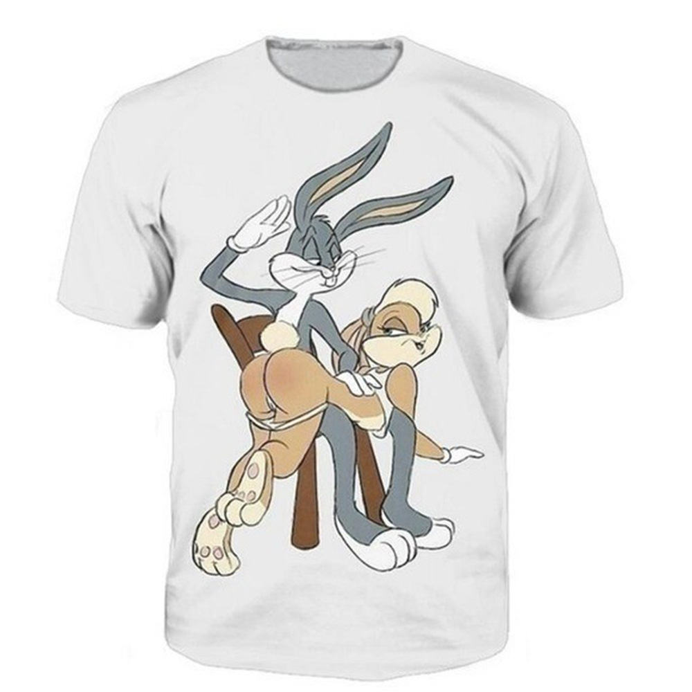 亚马逊速卖通夏季休闲套头3d印花兔八哥打屁股短袖t恤