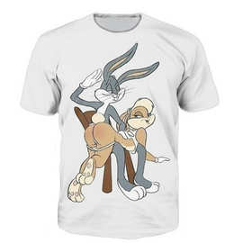 跨境专供 亚马逊速卖通夏季休闲套头3d印花兔八哥打屁股短袖t恤