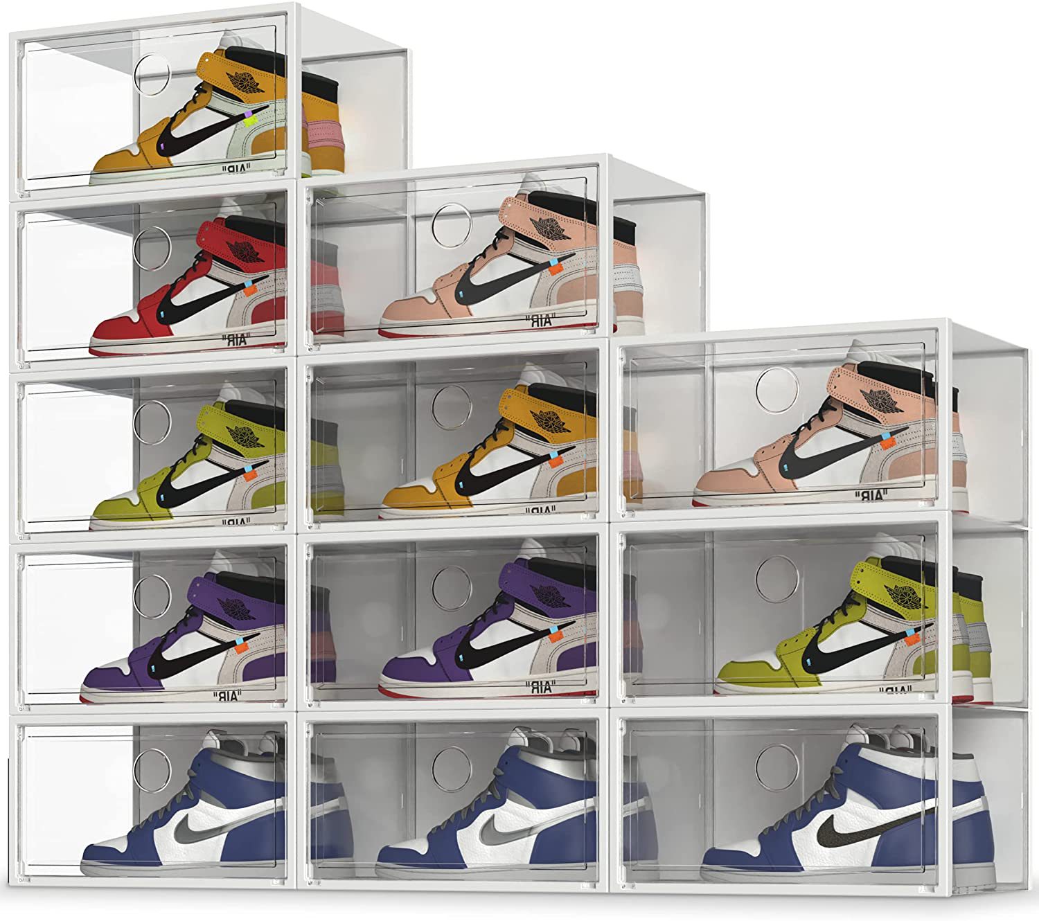 aj鞋盒鞋子收纳盒透明球鞋防氧化仿亚克力网红鞋墙折叠抽拉式鞋柜