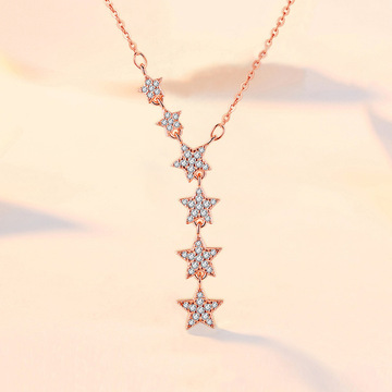 s925银六星项链女 小众设计简约时尚毛衣链长款个性百搭星星吊坠