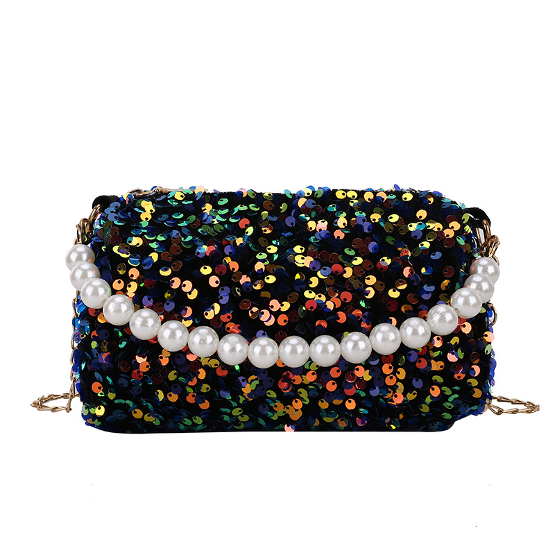 Cross-Border Korean Women Bag 2022 New Fashion Trendy Pearl Sequined Chain Bag Internet Celebrity All-Match Evening Party Underarm Bag