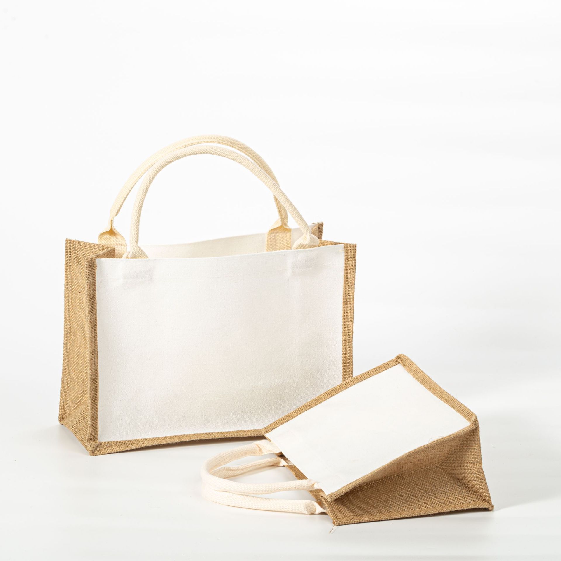 复古diy学生培训广告手提熊猫墩墩亚麻黄麻布袋现货加印logo