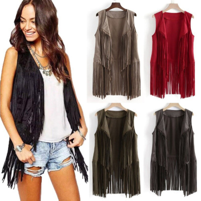 2023 New European and American Spring and Summer Fashion Thin Tassel Vest Women's European Station Slimming Slim Sleeveless Vest Women's Fashion