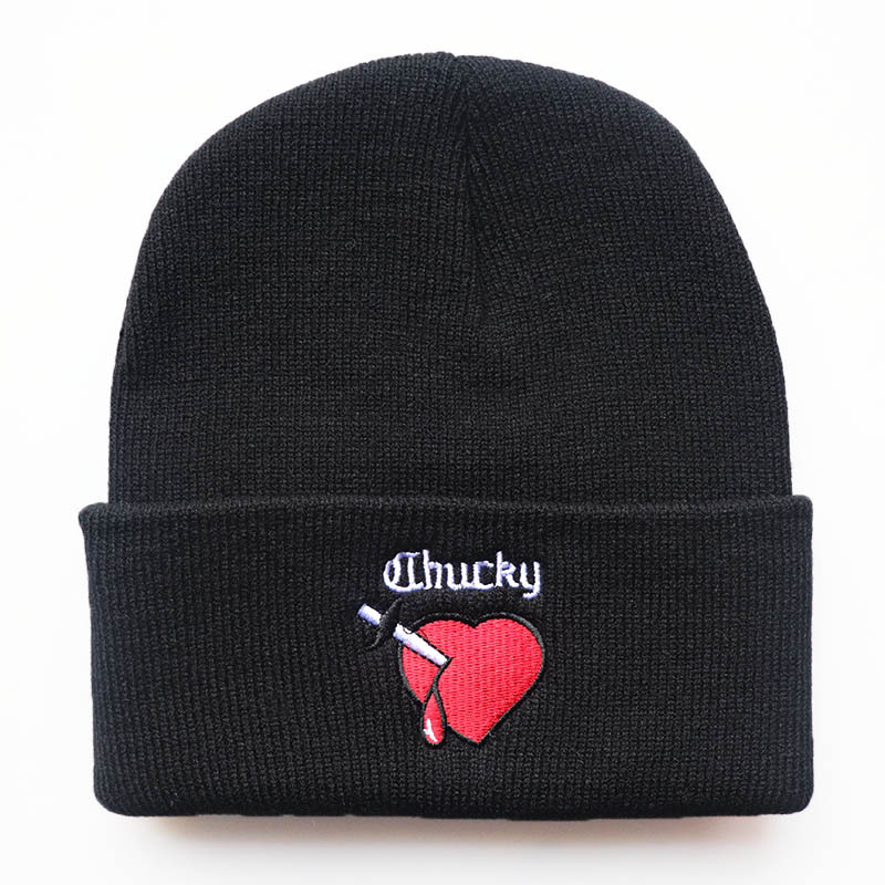 European and American Man and Woman Cartoon Chuck Embroidery Knitted Hat Thermal Head Cover Woolen Cap Outdoor Sports Cycling Beanie Hat