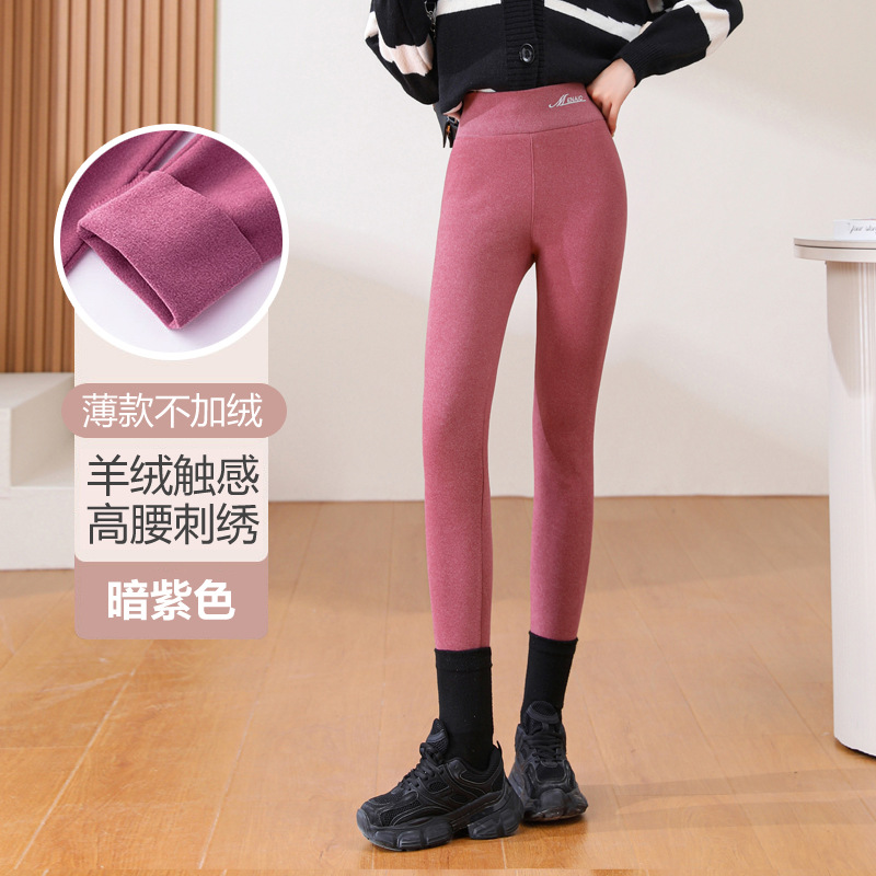 Cashmere Embroidered Warm-Keeping Pants Double-Sided with Velvet Long Johns Can Be Worn outside in Autumn and Winter Seamless High Waist Slimming Leggings Women