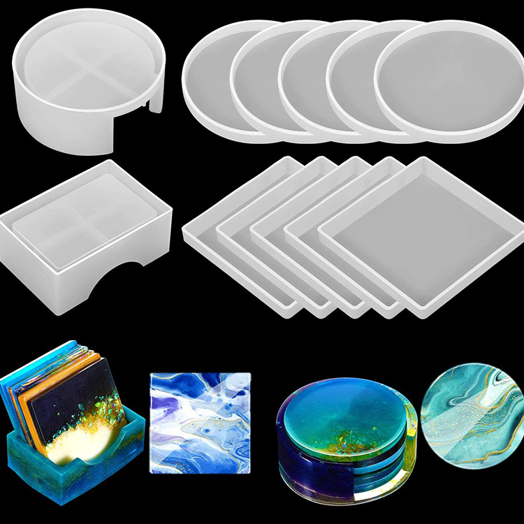 桌面摆台收纳装饰长方形圆形环氧树脂杯垫模具硅胶杯垫收纳盒模具