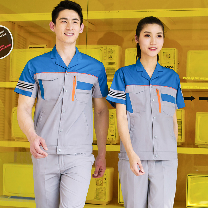 夏季短袖工作服套装男耐磨劳保服薄款透气厂服工装保洁上衣定订