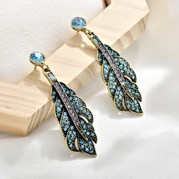 中古vintage复古时尚hd满钻树叶耳环宫庭高级感轻奢橄榄叶子耳环