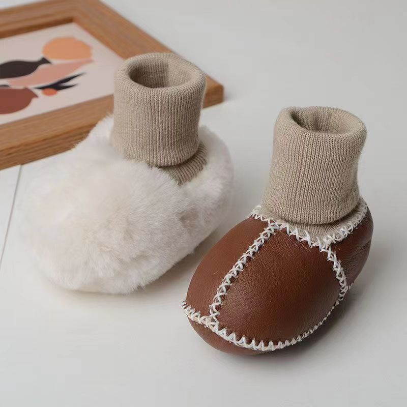 Sheepskin and Fur Baby Toddler Shoes Autumn and Winter Socks Shoes 0-12 Months Male and Female Baby Thickened Soft-Soled No Heel Slippage Walking Shoes