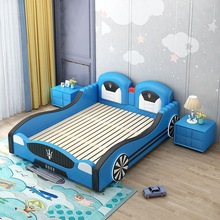 儿童床男孩单人汽车床带护栏女孩卡通床1.0米多功能实木储物皮床