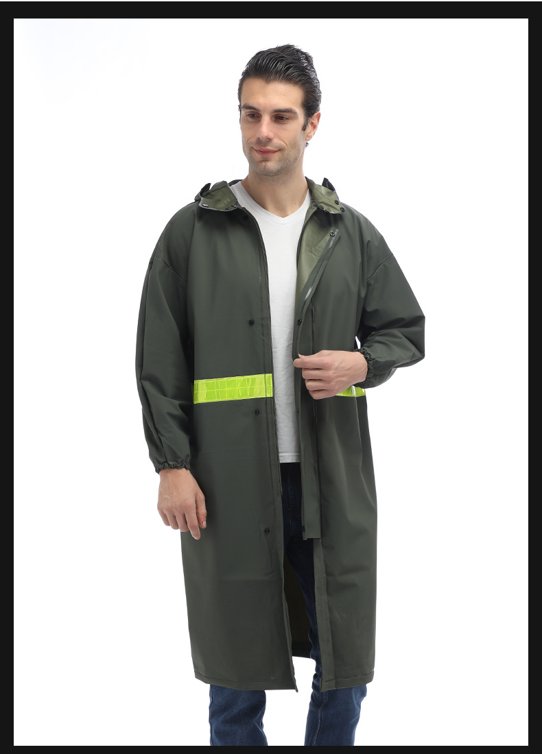 军绿针织布连体长款雨衣长衣加厚男女成人户外风衣大褂雨披