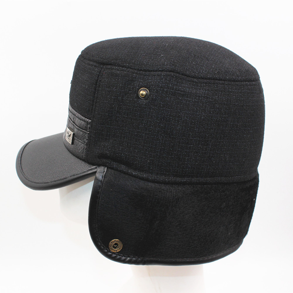 男士帽子冬季中老年毛呢平顶帽棒球帽加厚军帽老人棉帽子男冬天