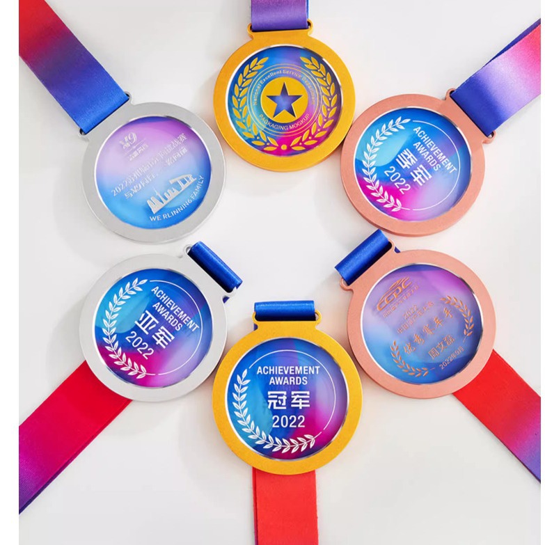 新款高档水晶挂牌奖牌炫彩金属运动会比赛荣誉公司颁奖员工创意