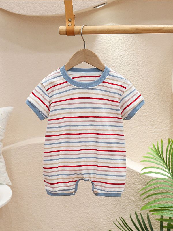 Summer Infant Jumpsuit Thin Newborn Short-Sleeved Clothes Striped Romper Baby Boy Cute Super Cute Romper Baby Clothes