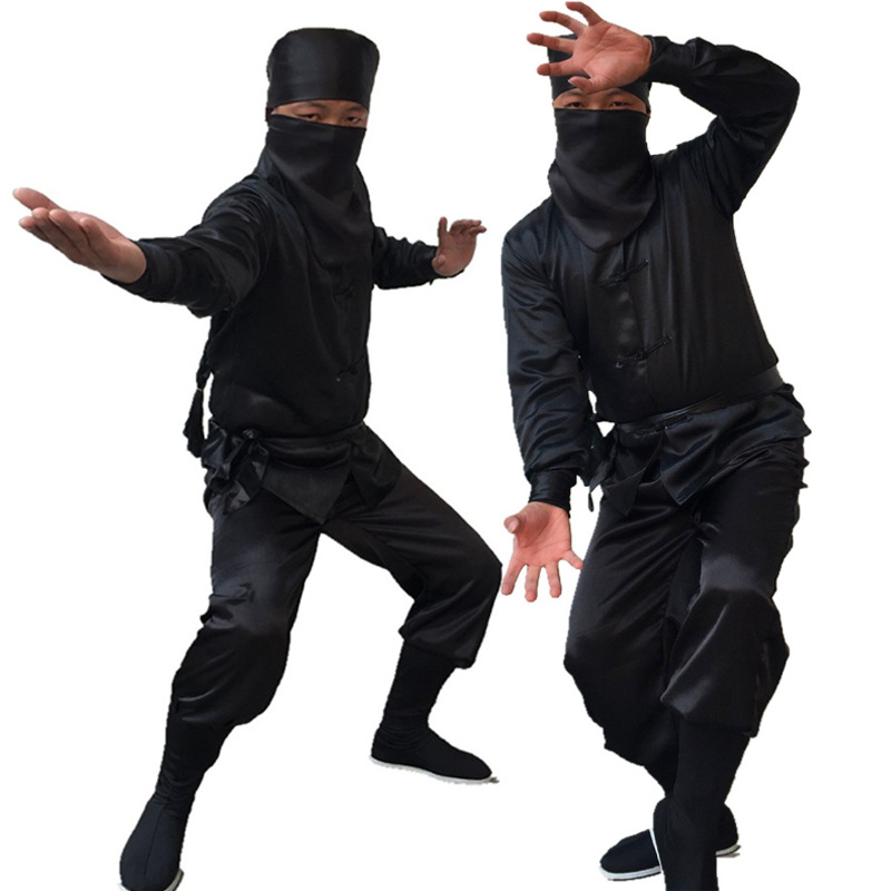 古装蒙面服 刺客服夜行衣忍者男女黑衣人武侠盗贼土匪勇士演出服-阿里