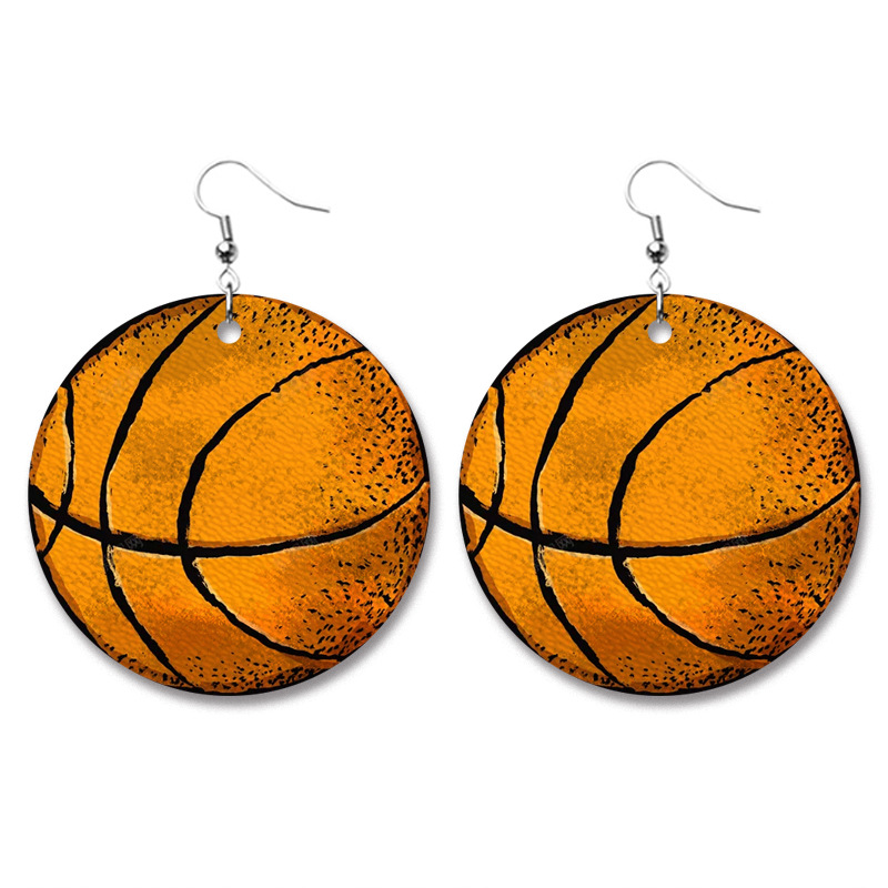Baseball Basketball Football Volleyball Vintage Distressed Leather Earrings European and American Sports Style European Cup Ball-Shaped Earrings Ornament