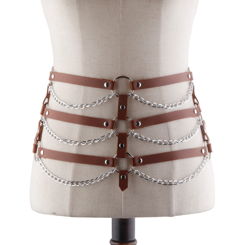 工厂直销皮革捆绑腰带 女用夜店性感镂空服饰 黑色情趣束缚衣腰链