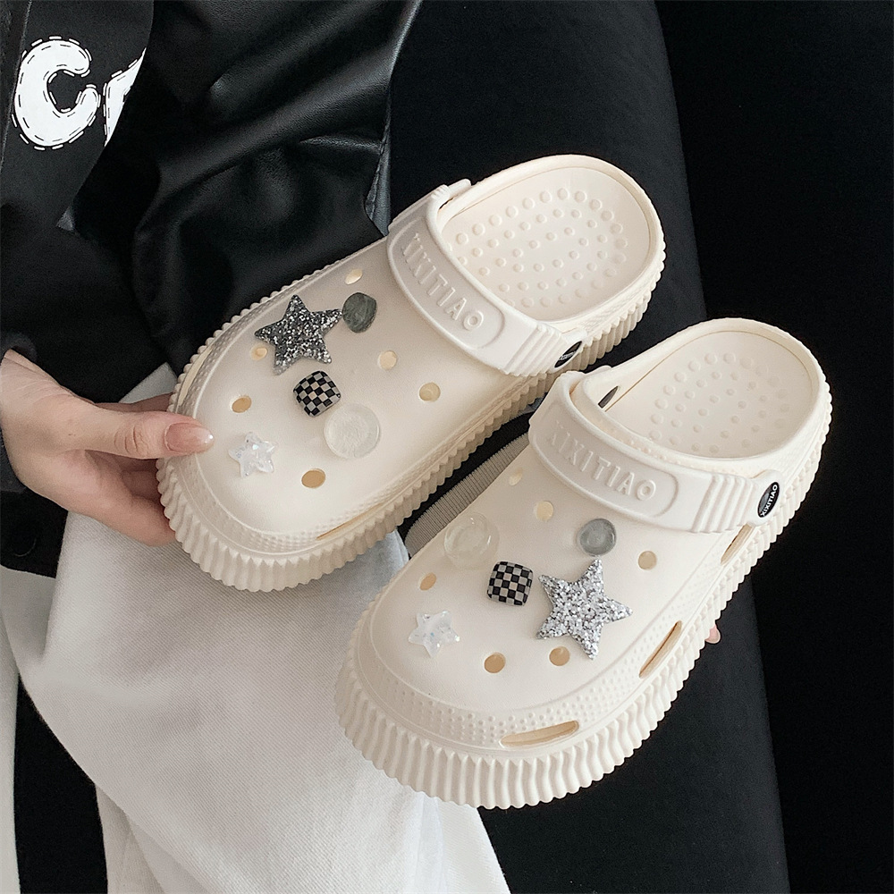 女生eva软厚底甜酷风五角星洞洞鞋2024夏季新款时尚户外穿沙滩鞋