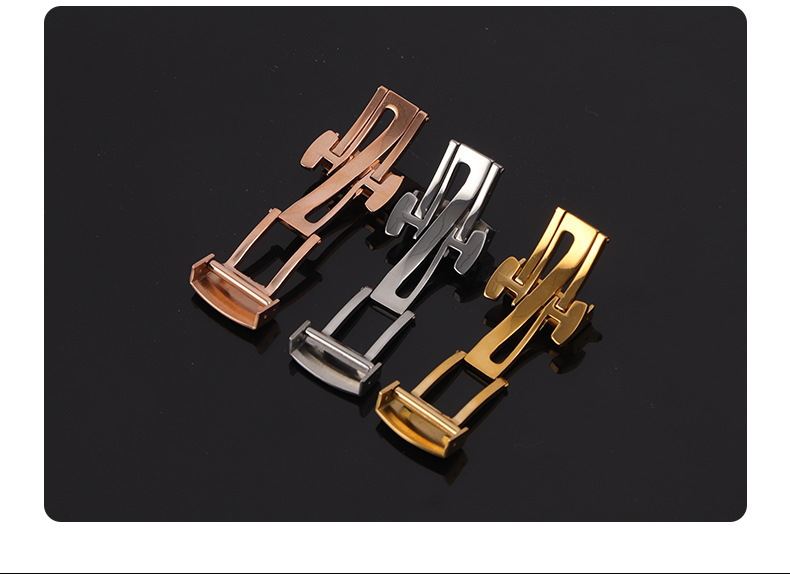 金色自动不锈钢智能钢带蝴蝶扣不锈钢折叠指甲手表表带扣