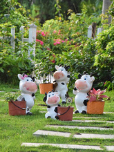 花园庭院装饰树脂摆件户外动物花盆卡通奶牛花缸幼儿园林景观雕塑