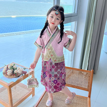 女小童夏季少数民族风短袖套装幼儿园六一表演服小女孩洋气傣族服