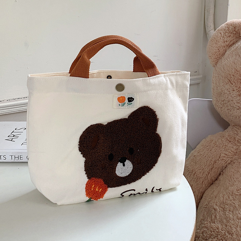 2263 韩国chic日系可爱刺绣小熊手提包大容量学生妈咪便当购物袋