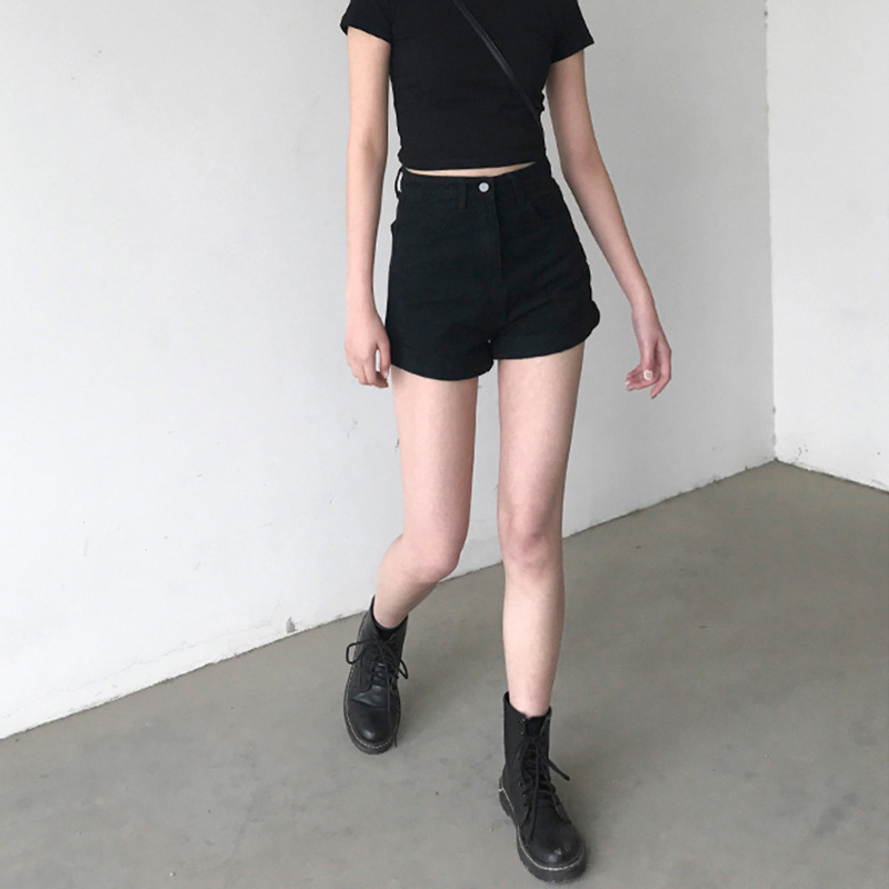 黑色牛仔短裤女高腰显瘦胖妹妹mm薄款a字热裤微胖女孩穿搭夏季潮