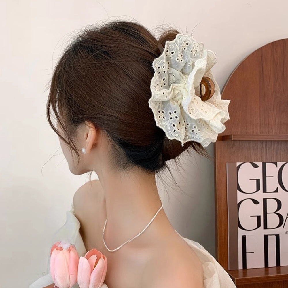 法式时尚优雅蕾丝大号抓夹芭蕾风高级感头饰后脑勺盘发鲨鱼夹发饰
