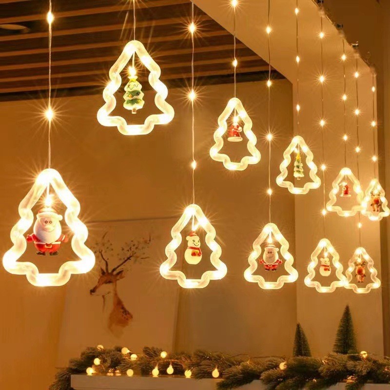 Cross-Border New Product Christmas String Light Santa Claus Cartoon Shape Curtain Light LED Colored Lamp Room Show Window Decoration