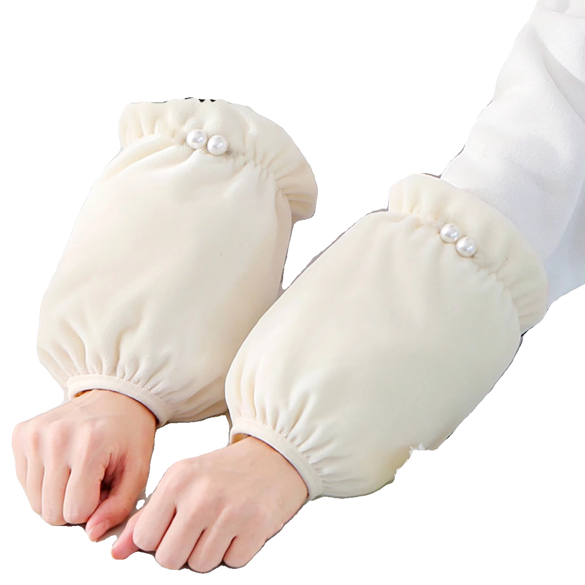 ib9b白色羽绒服袖套女2023新款秋冬上班防污办公学生可爱成人珍珠