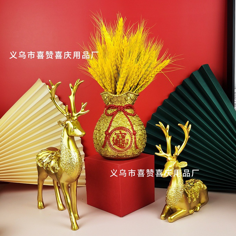 Red Lucky Bag Large Wheat Vase Creative Resin Craft Ornament Living Room Entrance Decorations Housewarming Gift