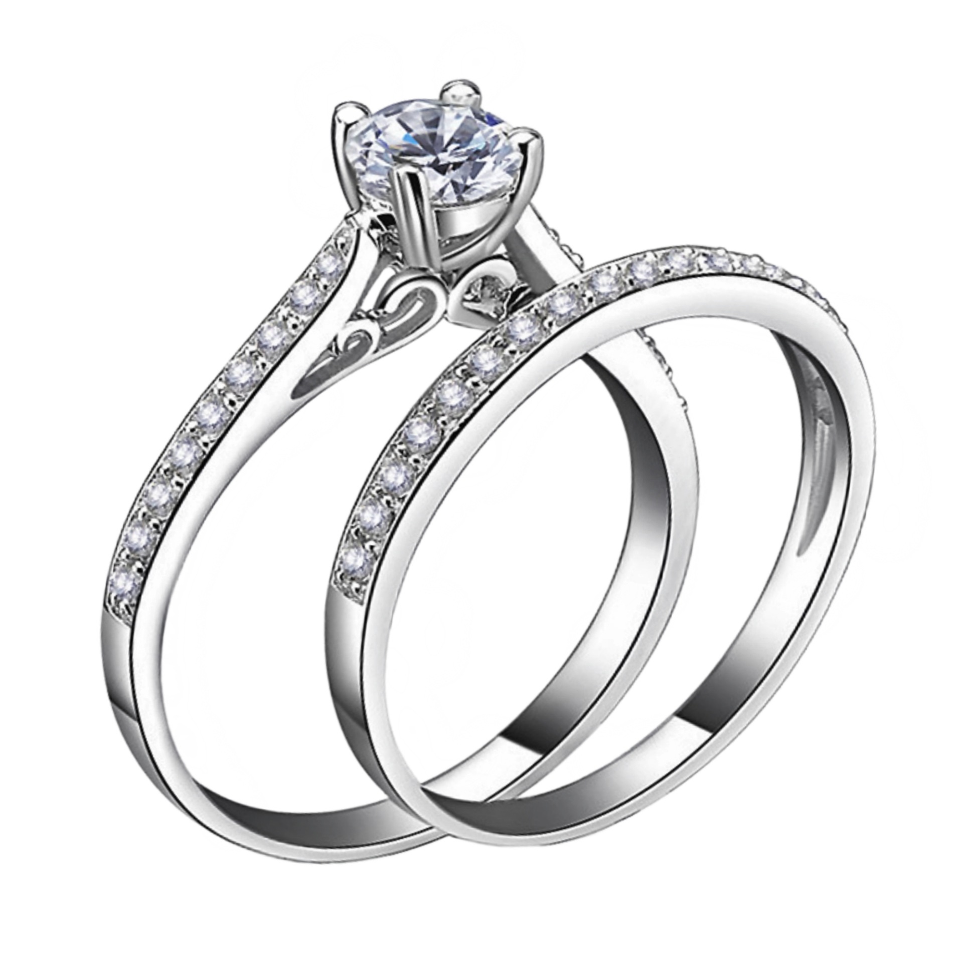 速卖通热卖外贸四爪锆石水晶女组戒时尚镀白金情侣精美首饰套戒