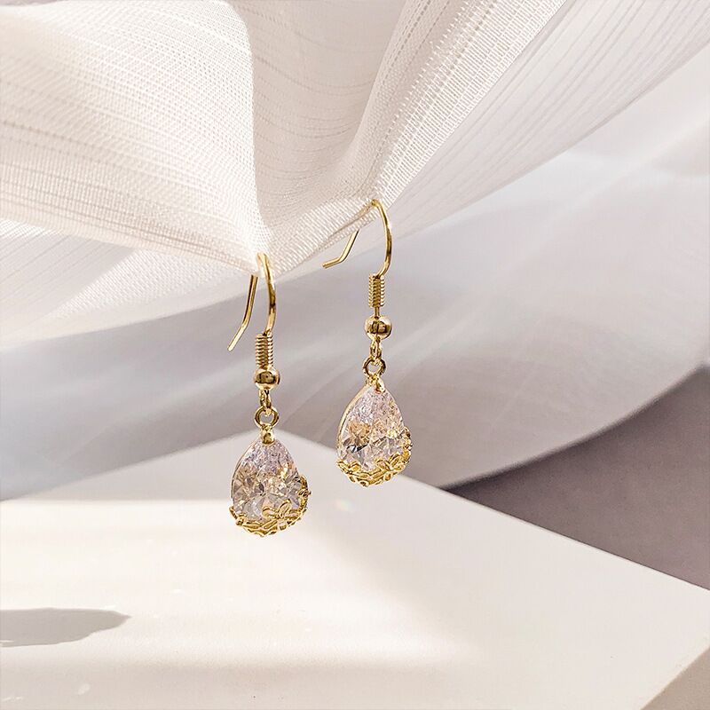 14K Sleep without Picking Metal French Water Drop Earrings Ins Trendy Simple High-Grade Earrings Female Cold Style Personality