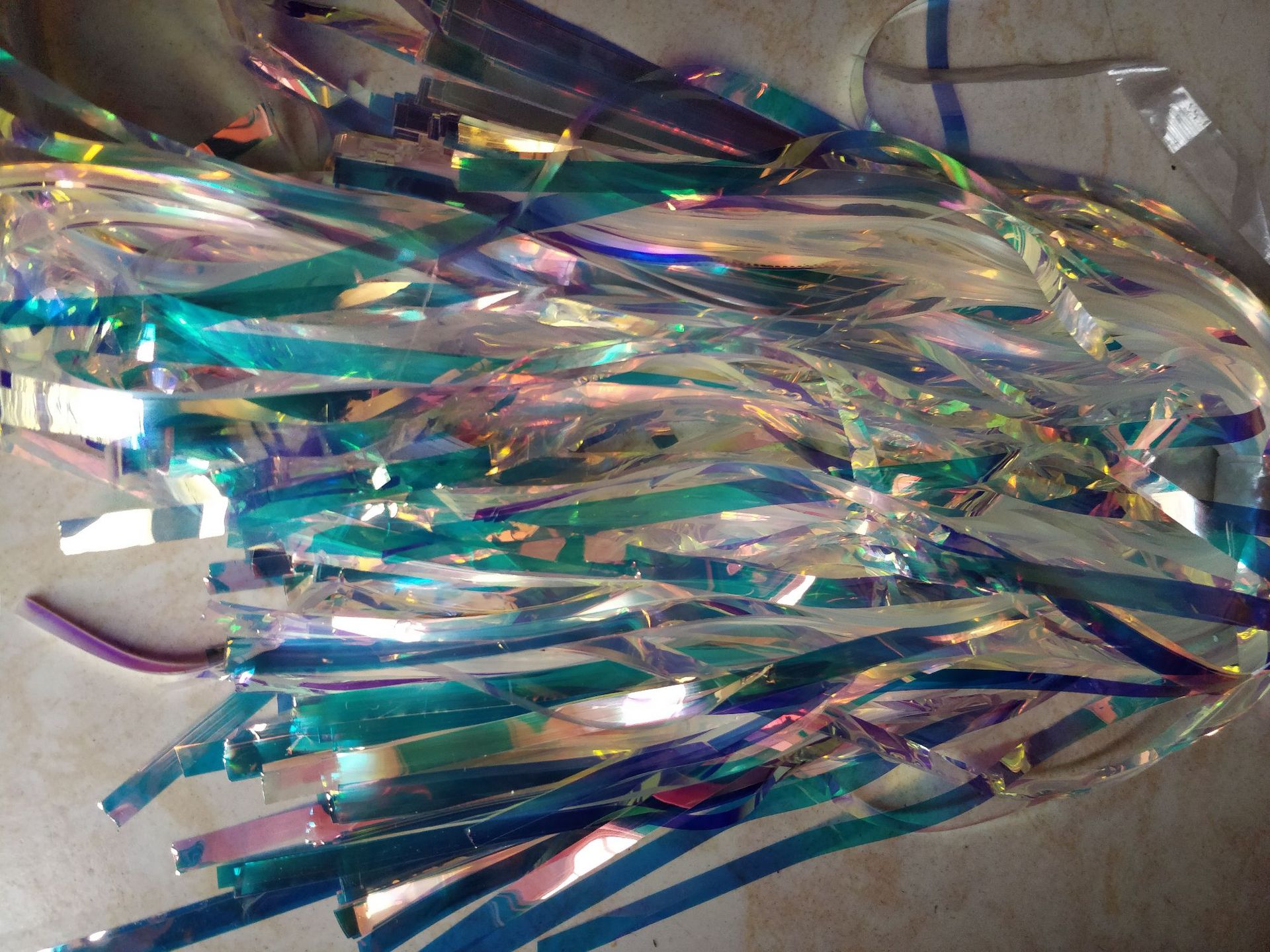 镭射金葱裁切扁丝条大红葱镭射闪丝0.3厘米宽度浅天蓝彩虹长条