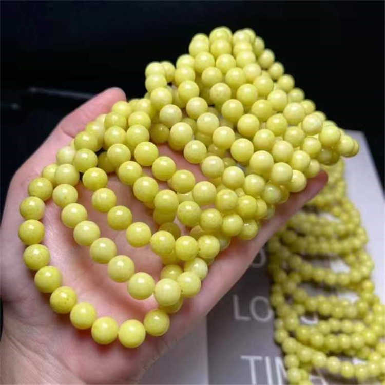 天然菜花玉圆珠手串 表皮光滑玉质细腻 冰凉光滑菜花点点工厂批发