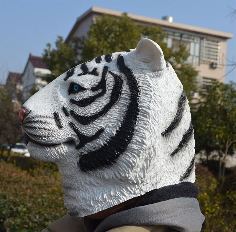 老虎面具动物乳胶万圣节恐怖面具生肖虎年会表演抖音道具老虎头套