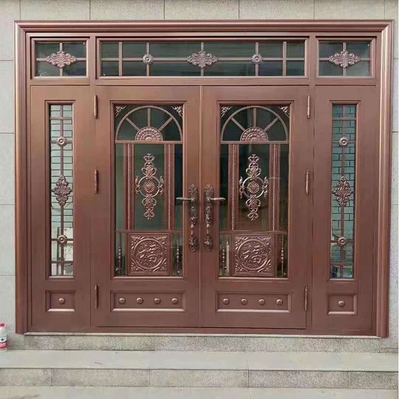 鸿顺别墅大门玻璃铜门不锈钢镀铜门双开防盗门农村客厅入户大门