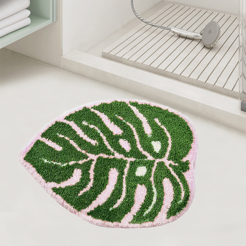 Cross-Border Direct Selling Leaves Flocking Ground Mats Household Bathroom Entrance Carpet Bathroom Anti-Silp Mat of Bathtub Absorbent Floor Mat