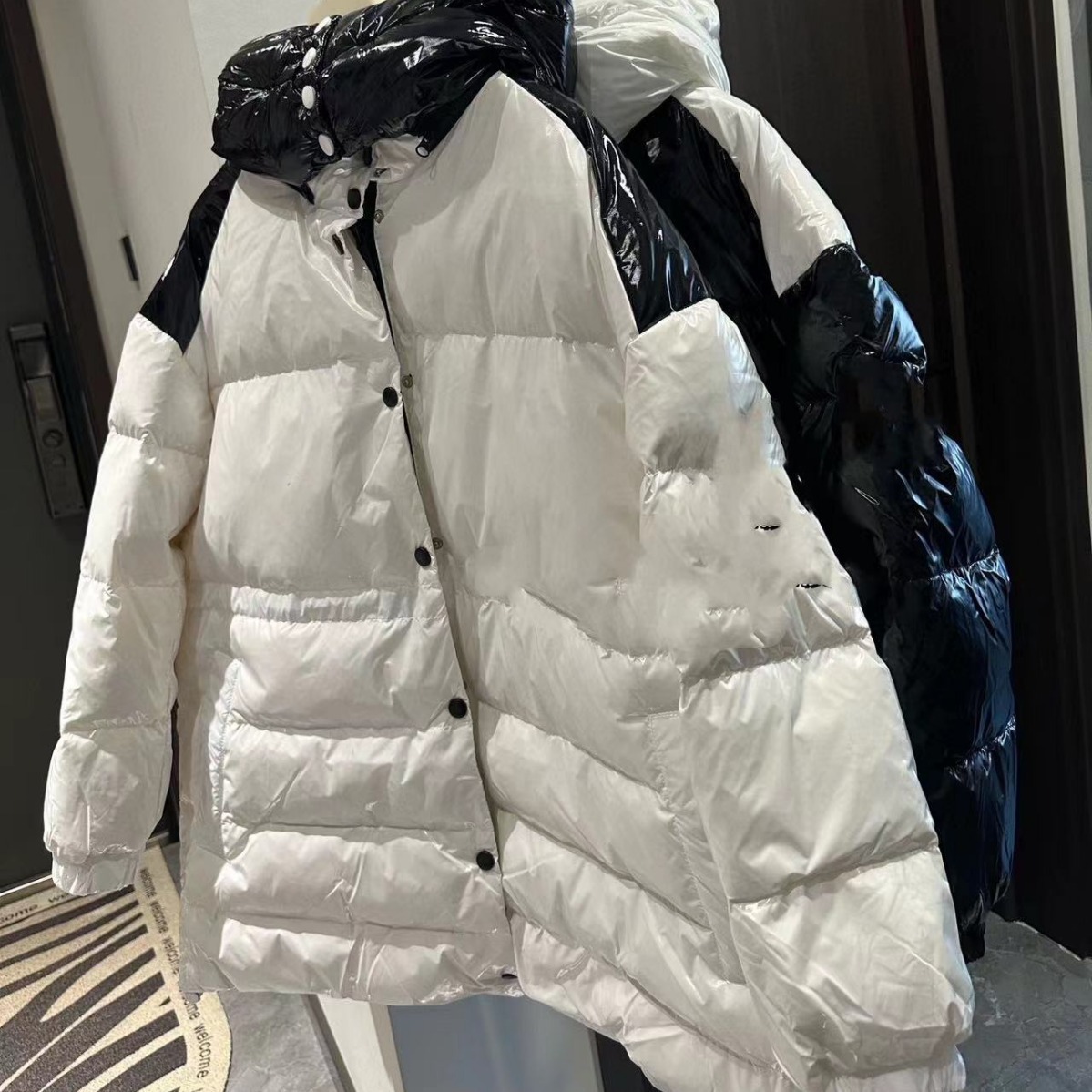 865482清黑白相间羽绒服-阿里巴巴