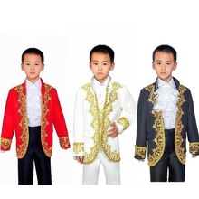 万圣节童男童欧洲风格宫廷话剧演出服镶金花舞台白马王子表演礼服
