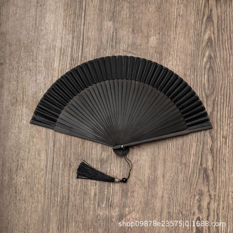纯色扇子便携古风黑色折扇女式随身古典中国风汉服旗袍折叠小扇子
