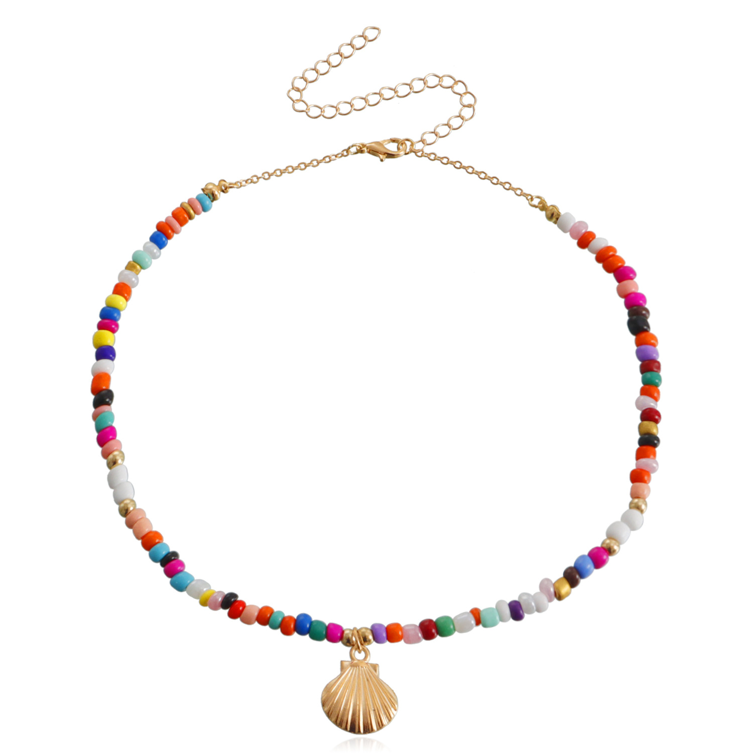 Europe and America Cross Border Ornament Bohemian Multicolor, Large Bead Necklace Beach Shell Scallop Pendant Necklace for Women