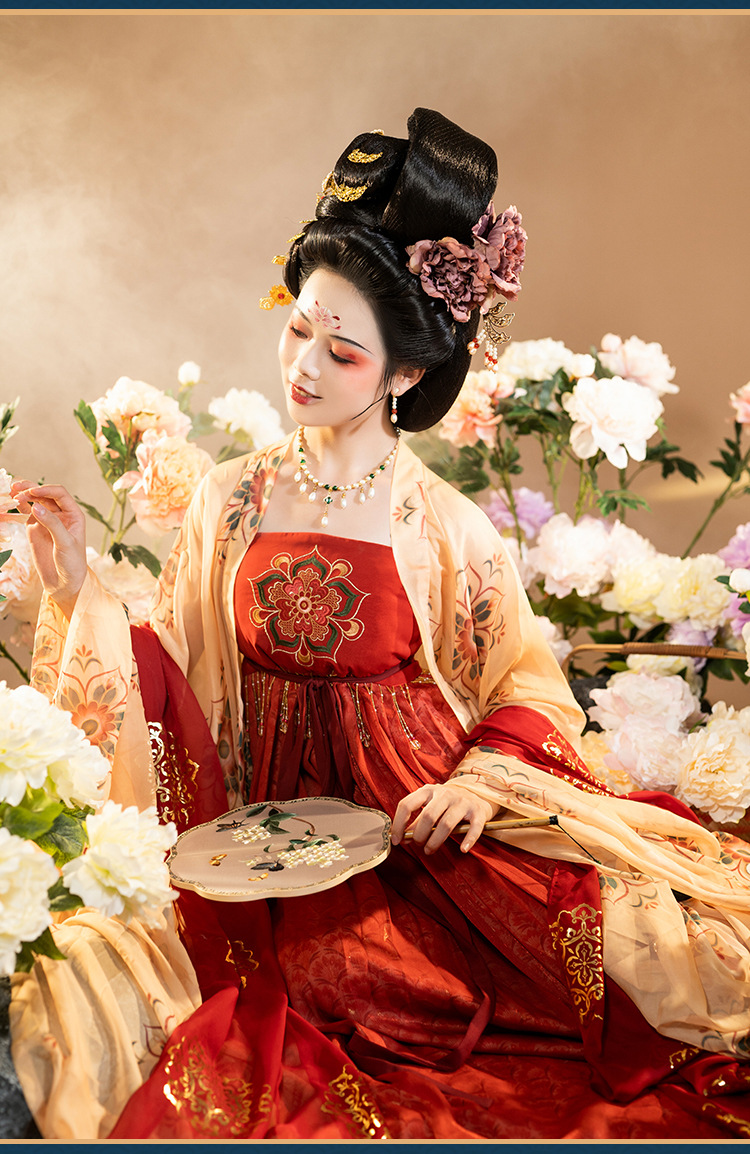 新款唐制汉服女唐风诃子裙飘逸大袖衫日常汉服薄款刺绣古装