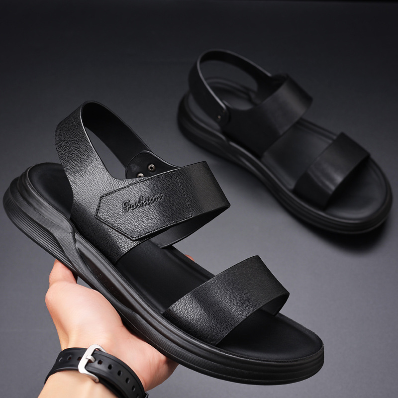 Full-Grain Sheepskin Summer New Men's Sandals Genuine Leather Outdoor Beach Shoes Men's Leather Sandals Dad Slippers Men's Shoes