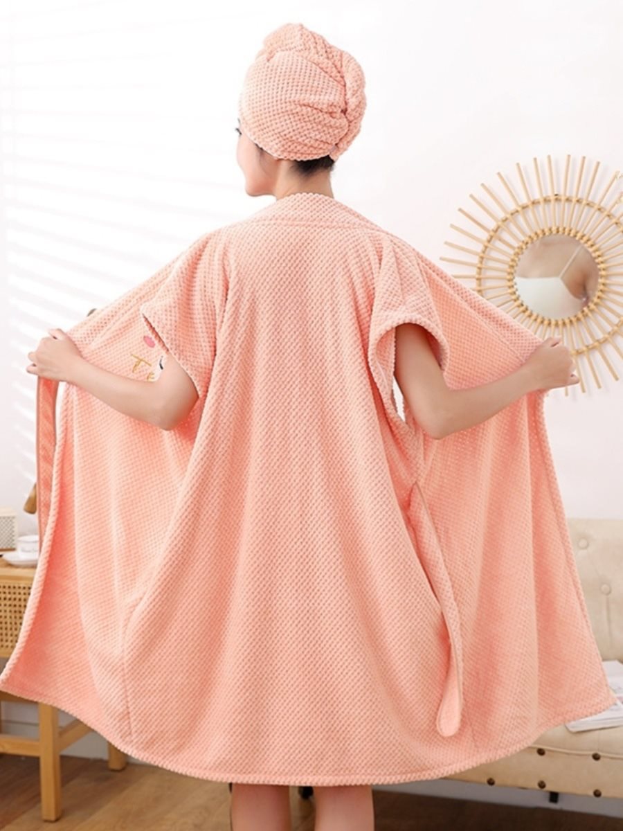 能穿的浴巾女生洗澡浴袍裹身可以穿的浴裙浴帽三件套吸水毛巾加厚